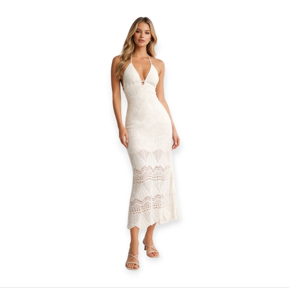 Abercrombie & Fitch Cream Crochet Halter Maxi Dress